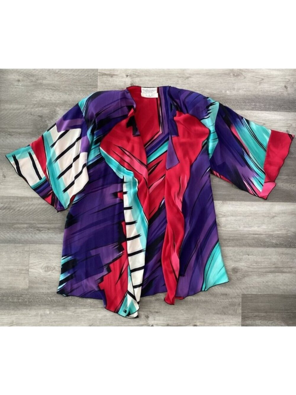 Yolanda Lorente I. Magnin 100% Silk Hand Painted Kimono Shawl Wrap Open Front S